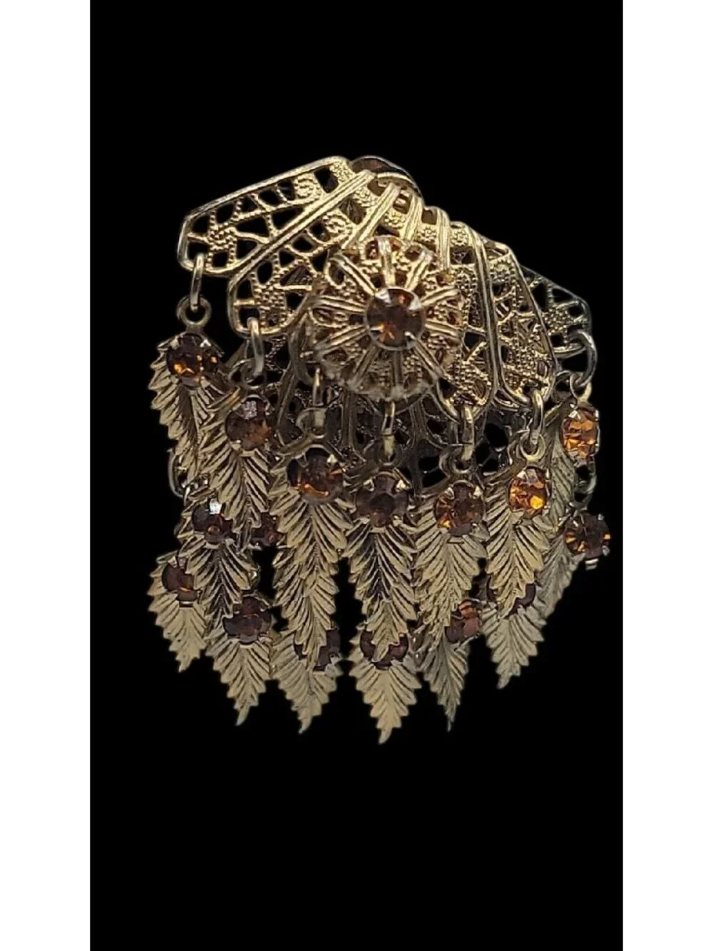 VTG Miriam Haskell Feather Rhinestones Clip On Earrings 1930s Statement Unsigned - Picture 8 of 15
